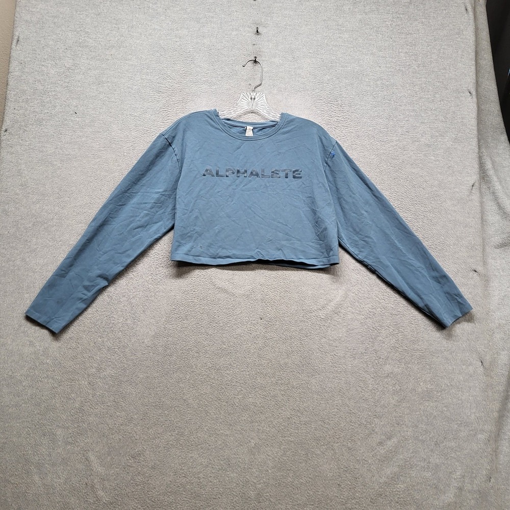 Alphalete Women Shirt M Blue Activewear Logo Crew Neck Pullover